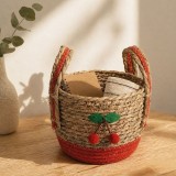 Cos din Paie Maro cu Manere Cirese &Oslash;20x15cm