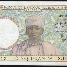 Africa Occidentala 5 Francs s1807 1936