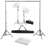 Cumpara ieftin Kit studio foto cu fundal, lampi si umbrele
