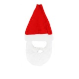 Caciula Mos Craciun cu Barba si Mustata, 30x65 cm, Poliester, Rosu/Alb - Costum Craciun