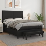 VidaXL Pat box spring cu saltea, negru, 140x200 cm, piele ecologică 3137545