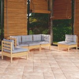 vidaXL Set mobilier grădină cu perne, 5 piese, gri, lemn masiv pin