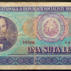 Bancnota 100 lei - RS ROMANIA, anul 1966 * cod 65