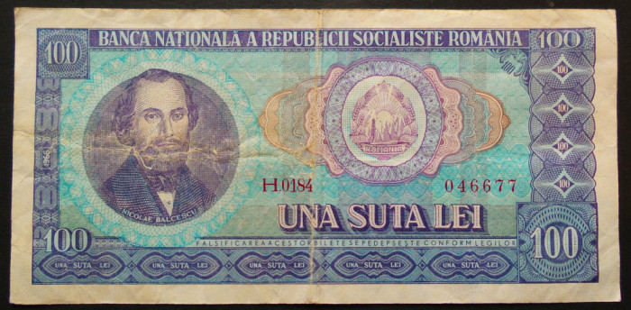 Bancnota 100 lei - RS ROMANIA, anul 1966 * cod 65