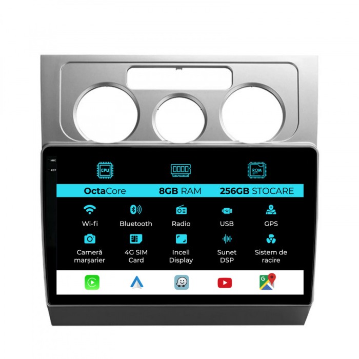 Navigatie Dedicata Volkswagen Touran (2003-2010), 10Inch, 8Gb Ram, 256Gb Stocare, Carplay
