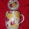 cana veche de portelan cu capac pentru ceai,cana cu capac din portelan BOHMANN,Cana vintage cu capac 12 cm inalt,cu capac,9 cm diametru cana fara ansa