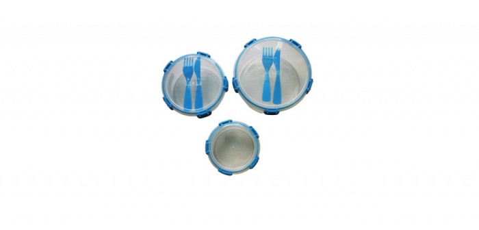 Set 3 casoleta patrata pentru pranz cu tacamuri