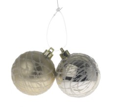 Set 2 globuri 60mm metalizat/satinat auriu cu decor Ragnatela cu bumbac foto