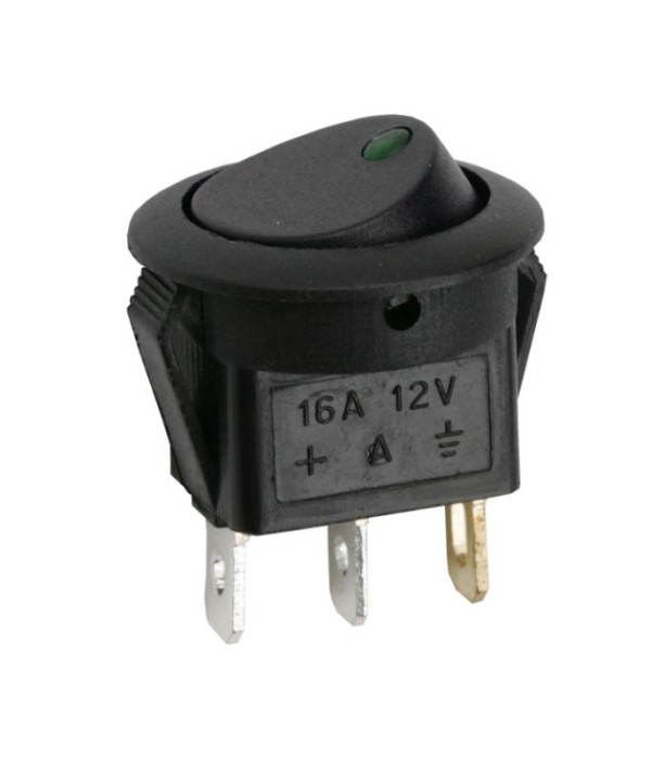 Interupator basculant 1 circuit 3 pini 12V 16A OFF-ON LED verde cu retinere