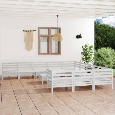 vidaXL Set mobilier de grădină, 12 piese, alb, lemn masiv de pin foto