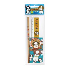 Set scolar Puppy (1 radiera, 1 ascutitoare, 1 rigla de 15 cm, 1 creion, 1 mini