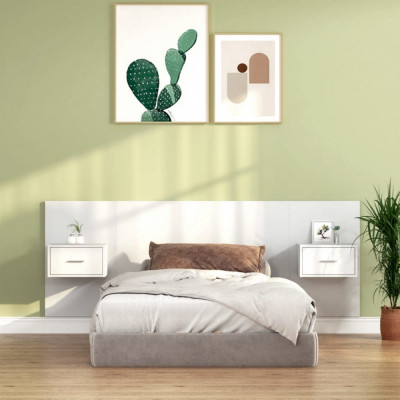 vidaXL Tăblie de pat cu dulapuri, alb extralucios, lemn prelucrat foto