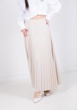 Fusta plisata lunga Longuette cu elastic - S/M, Bej, Oem