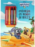 Coloram cu Bingo si Rolly. Carte de colorat cu 4 creioane cerate. Prietenii catelusi/***, Litera