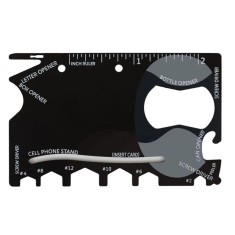 Card multifunctional pentru supravietuire, 18 in 1, otel inoxidabil, 9 x 6 cm, negru