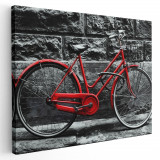 Tablou canvas bicicleta vintage langa perete, rosu, negru 1186 Tablou canvas pe panza CU RAMA 40x60 cm