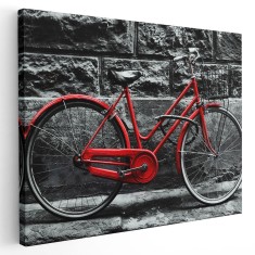 Tablou canvas bicicleta vintage langa perete, rosu, negru 1186 Tablou canvas pe panza CU RAMA 20x30 cm