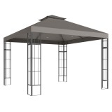 Outsunny Pavilion de grădină 3x3 m, Design cu acoperiș &icirc;n două trepte, Protecție UV30+, Rezistent la UV, Protecție solară, Cadru metalic, Gri &icirc;nchis |