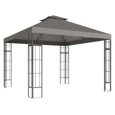 Outsunny Pavilion de grădină 3x3 m, Design cu acoperiș &icirc;n două trepte, Protecție UV30+, Rezistent la UV, Protecție solară, Cadru metalic, Gri &icirc;nchis |