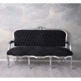 Sofa trei locuri din lemn masiv argintiu cu tapiterie neagra CAT361E02, Sufragerii si mobilier salon, Baroc