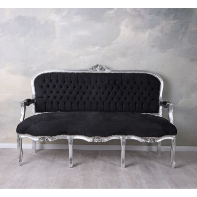 Sofa trei locuri din lemn masiv argintiu cu tapiterie neagra CAT361E02 foto