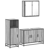 Cumpara ieftin Set mobilier de baie, 3 piese, gri sonoma, lemn prelucrat