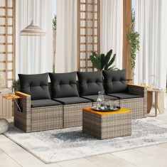 Gossi set canapea de gradina cu perne, 5 piese, gri, poliratan