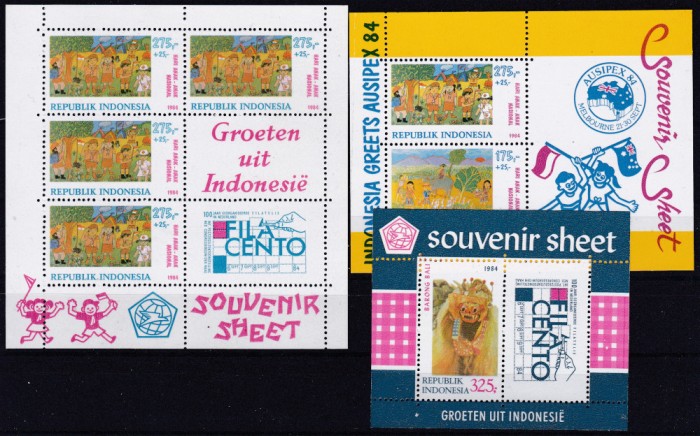 DB1 Indonezia 1984 Desene Copii Expo Filacento Expo Ausiepex 3 x SS MNH