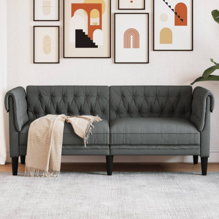 vidaXL Canapea Chesterfield cu 2 locuri, gri &icirc;nchis, material textil