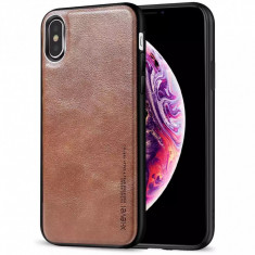 Husa X-Level iPhone X/Xs Max din silicon si piele ecologica Luxury Leather, Maro foto