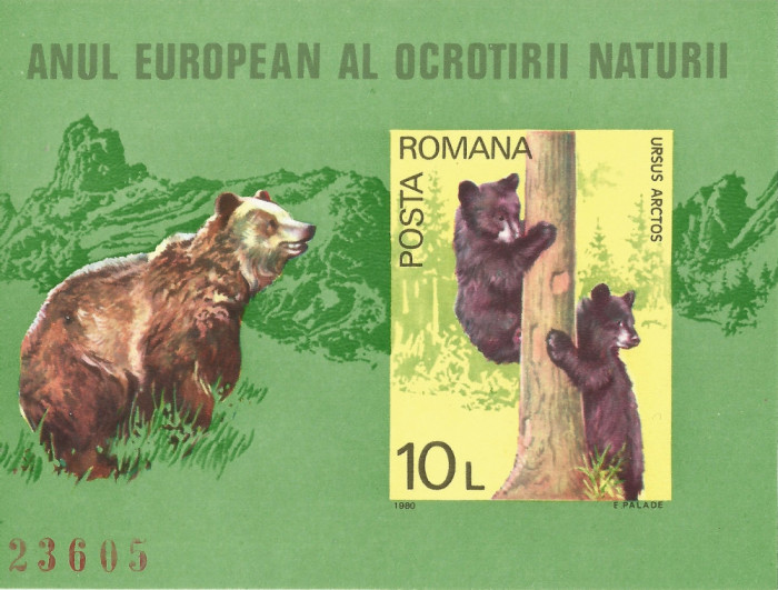 Rom&acirc;nia, LP 1006/1980, Anul European al ocrotirii naturii, coliţă nedant., MNH