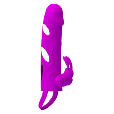 Manson/Extensie Penis Cu Rabbit Si Vibratii, Mov, 14 cm