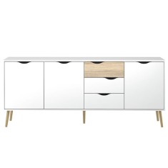 Comoda, 3 usi, 3 sertare, din mdf stejar sonoma alb, Oslo, 196x39x82 cm