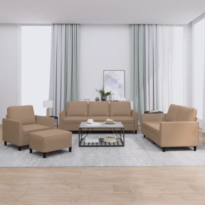 vidaXL Set de canapele cu perne, 4 piese, cappuccino, piele ecologică foto