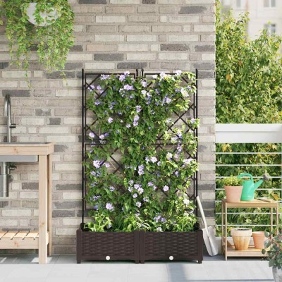 vidaXL Jardiniere de grădină cu spalier, 2 buc., maro, 80x40x125,5 cm foto