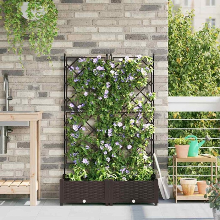 vidaXL Jardiniere de grădină cu spalier, 2 buc., maro, 80x40x125,5 cm