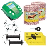 Pachet Gard Electric AgroElectro 2000m 4.5 Joule pentru Animale Domestice Kit Complet Aparat Fir Izolatori Poarta Avertizare
