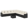 Set canapele de gradina cu perne, 10 piese, negru, poliratan