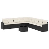 Cumpara ieftin Set canapele de gradina cu perne, 10 piese, negru, poliratan