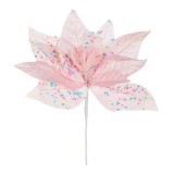Floare decorativă de Crăciun roz cu glitter irizat, CMCLASS