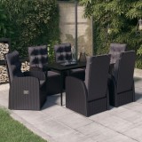 VidaXL Set de masă pentru grădină, 7 piese, cu perne, negru