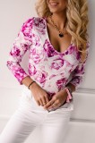 B689-25 Bluza tip body cu print &quot;trandafiri&quot;, M, M/L