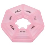 Cutie rotunda pentru organizare medicamente, vitamine sau suplimente pentru o saptamana, Pufo Pill, 9 cm, roz