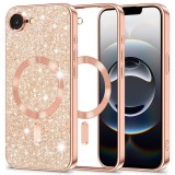 Husa premium iPhone 16e Techsuit Luxury Glitter MagSafe, roz auriu