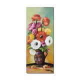 Tablou pictat manual, Carafa cu flori, parfum de sarbatoare, 60x25cm ulei pe panza, gata de agatat pe perete
