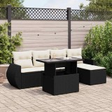 Cumpara ieftin Set mobilier de grădină cu perne, 6 piese, negru, poliratan