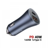 Incarcator Auto USB si Type-C Baseus Golden Contactor Pro Dual Quick Charger Dark Gray
