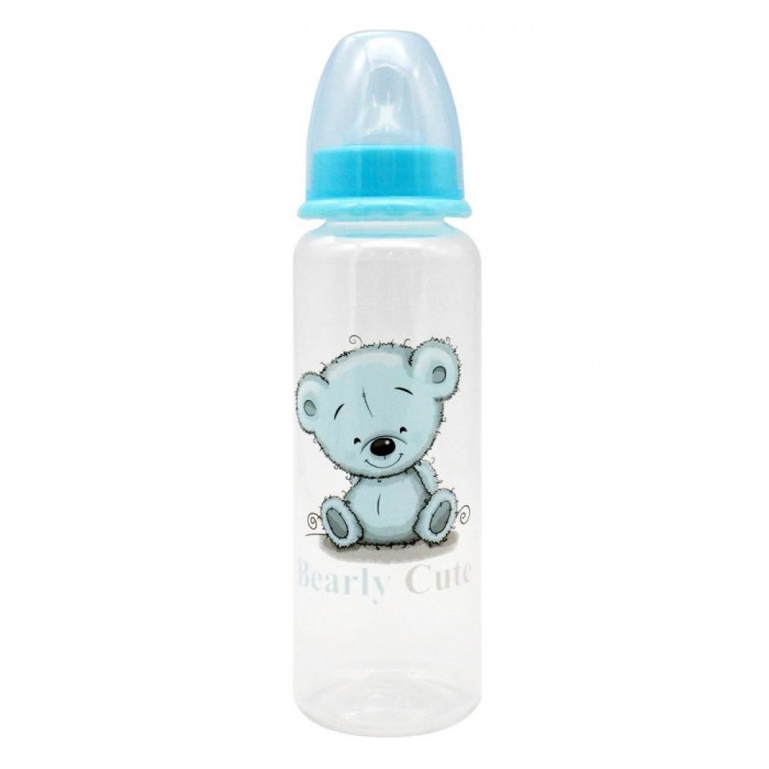 Biberon Plastic Honey Baby Bearly Cute, Tetina Silicon, Culoare Bleu, Capacitate 250ml