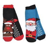șosete Crăciun Boy&#039;s, Capușeal Tip Prosop, Anti-Aderent, Set 2 Perechi, Culoare Albastru și Negru, Oem