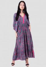 Rochie lunga stil Boho din matase cu imprimeu roz foto